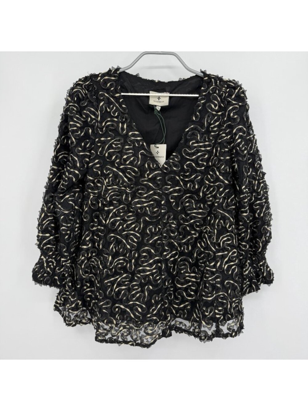 Tuckernuck Nightly Organza Easton Blouse size XS Swing Blouse Ruffles Black